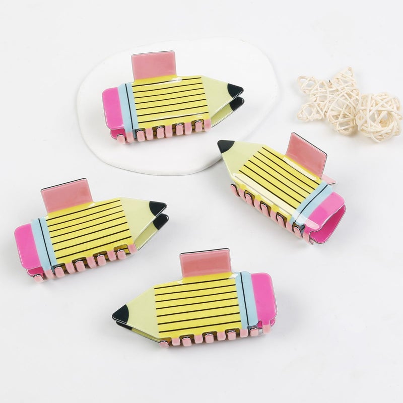 TEBIEKOY 4Pcs Pencil Hair Claw Clips - Funny Teacher Hair Clips Hair Jaw Barrettes for Women Cute Back to School Hair Accessories for Teachers Students Appreciation Gift,Style1 - Image 3